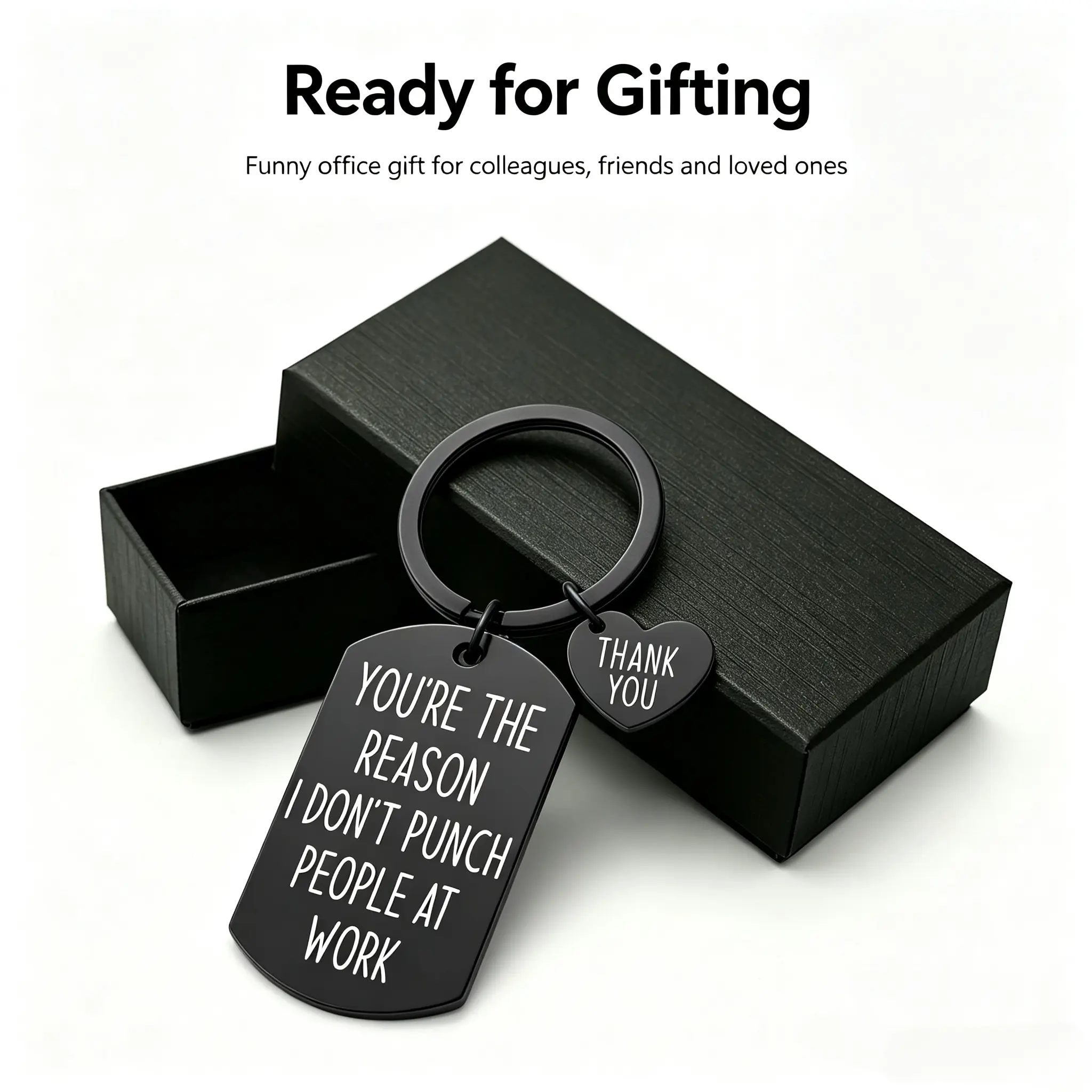 Funny Coworker Keychain, You're the Reason I Don't Punch People at Work Engraved Dog Tag Keychain, Stainless Steel Thank You Charm Key Ring, Appreciation Gift for Coworker Boss Work Bestie