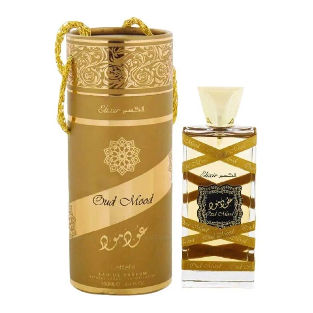 Lattafa Oud Mood Elixir Luxury Arabic Unisex Fragrance - 3.3oz (3.4oz Variant), New in Box, Arabian Fragrance, Earthy Scent, Saffron Spiced Bottle, Vanilla Cinnamon Notes, Skin Spray, Single Item, Mood Unisex Fragrance