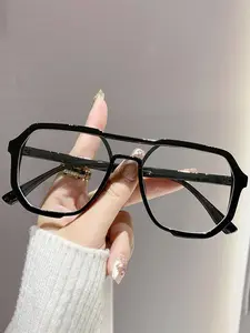 Frame Retro Dual Beam Glasses Eyeglasses Fashion Large Frame Versatile Anti-Blue Light Flat Lens, Casual Style, All Seasons