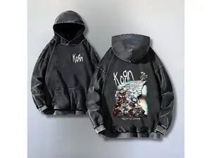Korn Vintage Washed Hoodie Oversized Y2K World Tour Streetwear Sweatshirt Retro Rock Band Concert Hoodie Unisex