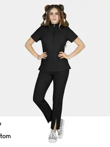 Men Women Spa Medical Scrubs Uniform, Short Sleeve Soft Workwear with Pockets for Esthetician Dental Clinic Beauty Salon