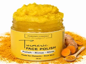 PureBellissimo Turmeric Face Polish for Melanin Rich Skin Glow Moisturize Exfoliate Vegan SKINCARE 6 oz Unscented Rinse Formula