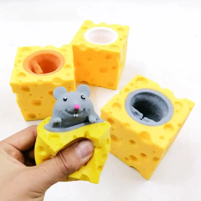 Pop Up Mouse & Cheese Block Hide-and-Seek Squeeze Anti-Stress Fidget Toy for Classic & Novelty Stress Relief Play