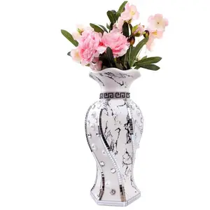 Silver Flower Vase For Home Decor With Rhinestone 30 cm Luxury Ceramic Vases Centerpiece