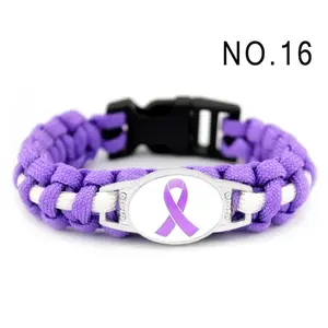 1PC Breast Cancer Ribbon Bracelets Paracord Survival Bracelets & Bangles for Women Jewelry
