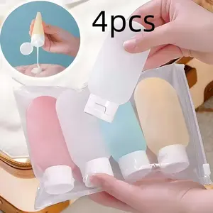 4-Piece Plastic Travel Bottles Set, 2.03oz Reusable Leak-Proof Unscented Cosmetics Containers, Portable Lotion Bath Skincare Bottle Kit