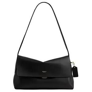 COACH Chelsea 30 Leather Shoulder Bag with Gold Logo Push-Lock Closure, Large Size for Women in Black