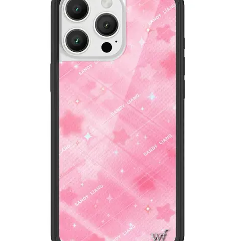 Wildflower x Sandy Liang Collab Limited Edition Starry Plaid Durable Rubber Casing - Drop-Tested Shockproof Polyurethane iPhone Case, Black Raised Bumper, Pastel Sparkle Aesthetic Handmade Custom Protection Accessory