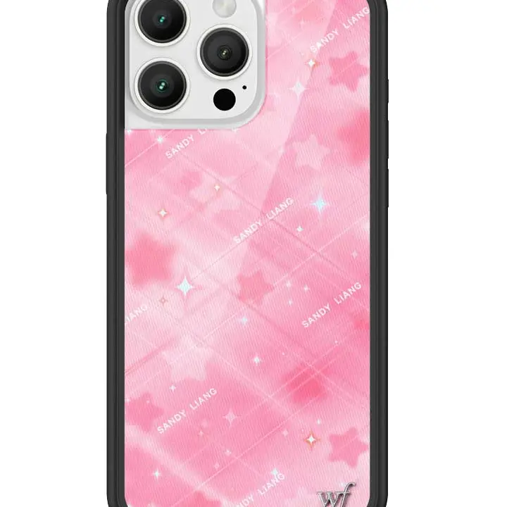 Wildflower x Sandy Liang Collab Limited Edition Starry Plaid Durable Rubber Casing - Drop-Tested Shockproof Polyurethane iPhone Case, Black Raised Bumper, Pastel Sparkle Aesthetic Handmade Custom Protection Accessory