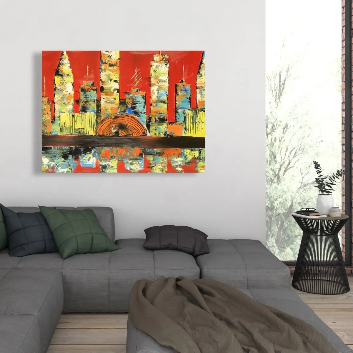360 Stand 36x48 in. Contemporary Yellow Abstract Skyline Wall Print - Bold Colors High Def Home Decor Poster for Room, Home Supplies Artwork, Artistic, Decoration, 36" X 48", Art Enthusiasts