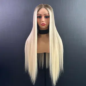 HERSHOW wigs Upgraded HD transparent Lace Wig 100% Raw hair balayage wigs Natural Milk Tea Ash Roots Fading Into cyan-gray Gradient with highlights
