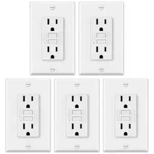 5 Pack GFCI Outlets 15 Amp, Non-Tamper Resistant, Decor GFI Receptacles with LED , Ground Fault Circuit Interrupter, Wallplate Included, ETL Listed, White