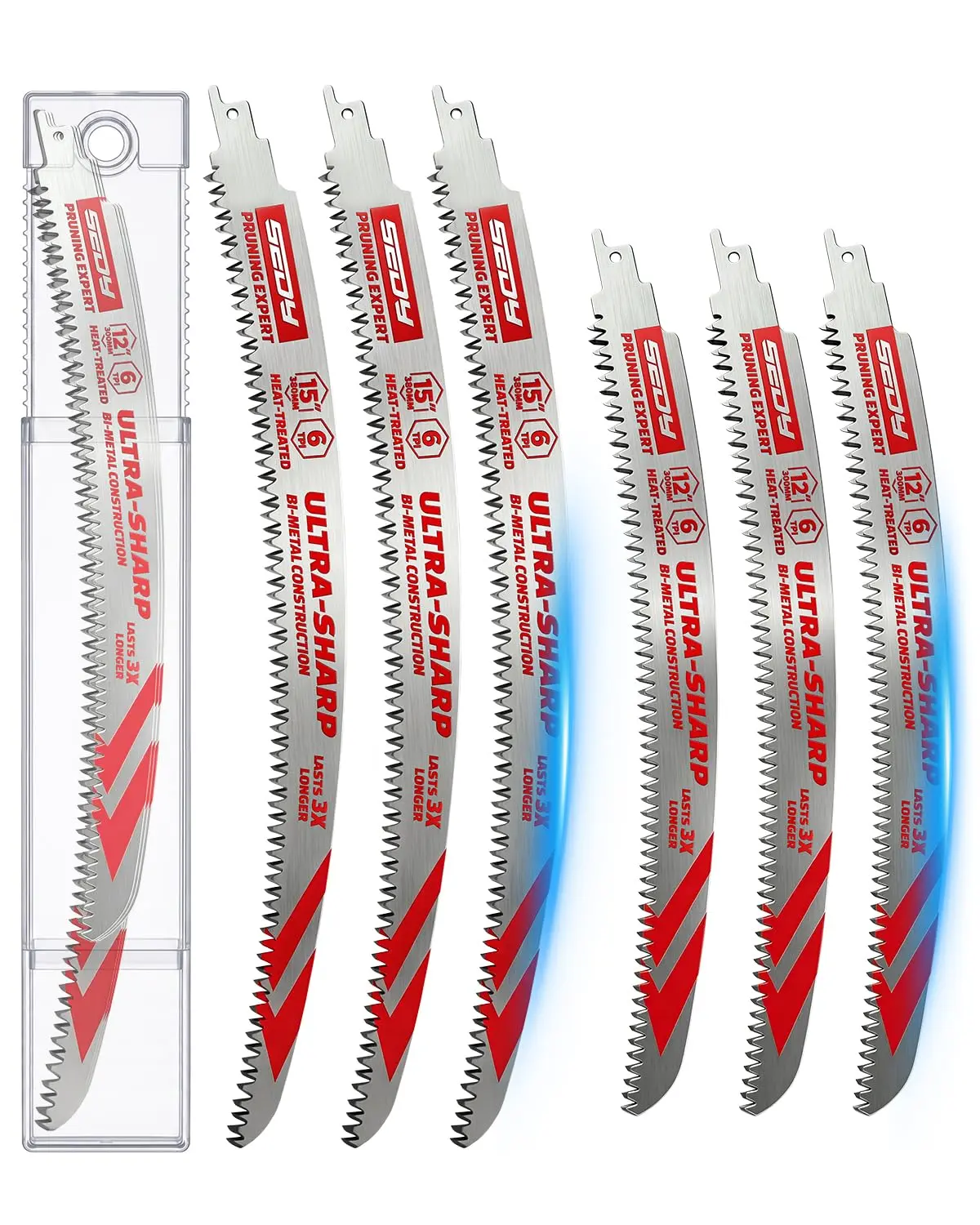 6-Piece Japanese Teeth Reciprocating Saw Blade Set, Arc Edge Wood Pruning Saw Blades, 6TPI for Tree Trimming, Wood Cutting, 12 Inch and 15 Inch