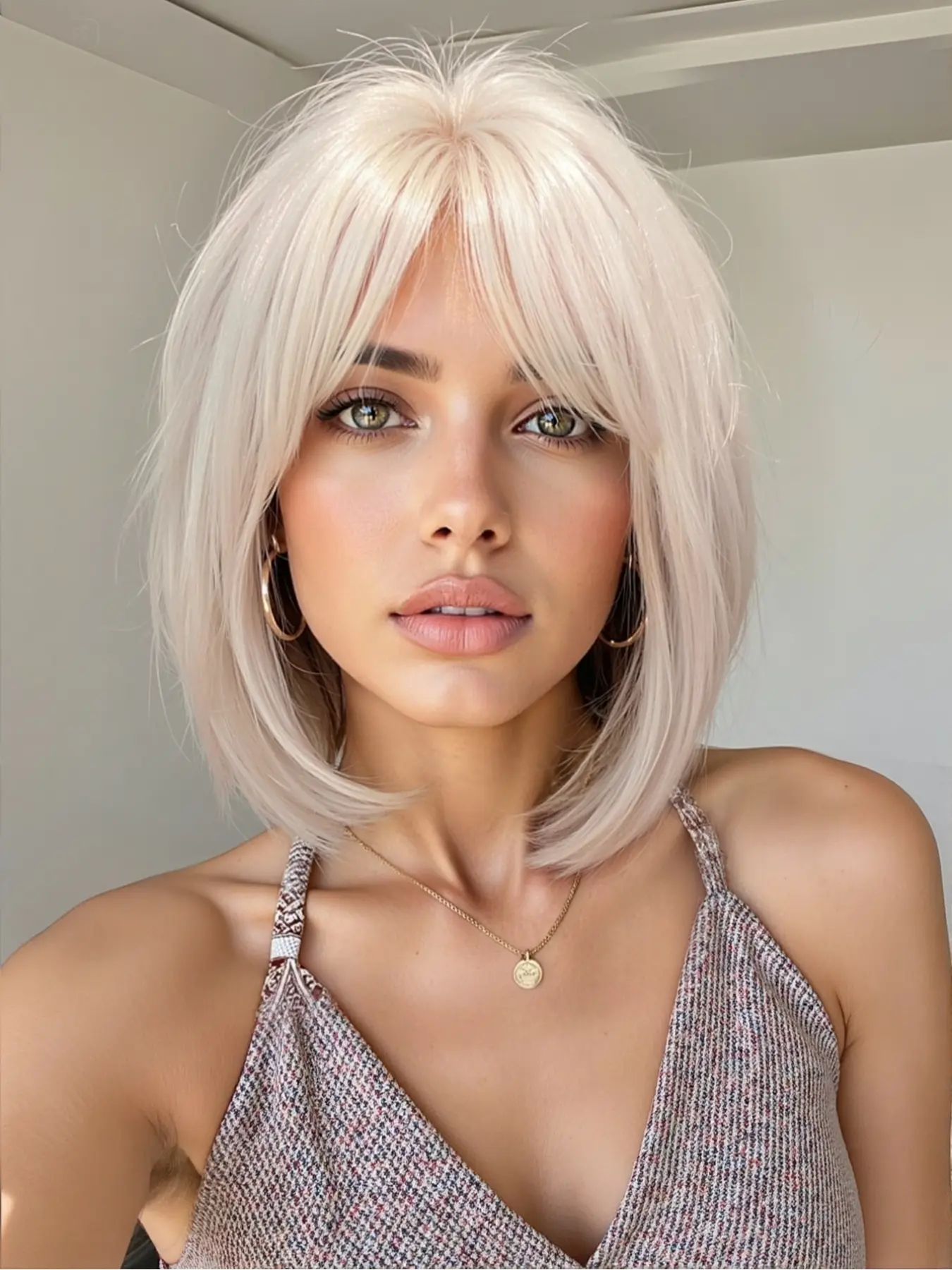 14 Inch Mink Bob Cut Short Straight Hair Wig with Bangs, Full Head Synthetic Wig for Daily Wear, Natural Style, Synthetic Material Wigs, Synthetic Machine Wigs