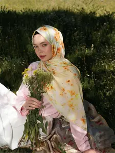 Fashion Floral Print Balik Saree Hijab Scarf, Elegant Women's Printed Headscarf, Muslim Daily Wear, Breathable Beach Long Shawl