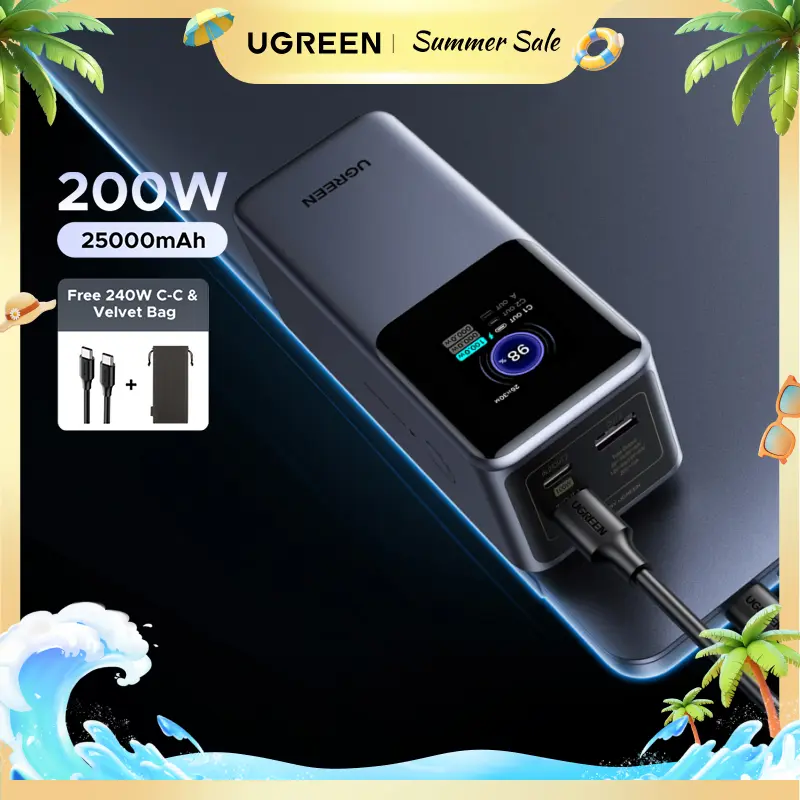 UGREEN 20000mAh 130W Power bank ,25000mAh 200W, 12000mAh 100W Fast Charging Powerbank, 65W Charger PD Super Fast Charging For iPhone 17/16/Macbook Air/Pro Lenovo Laptop, with LED Display Screen,Summer Sale