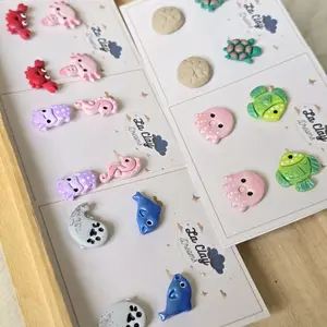 Sea Animal Collection Studs Pack of Two Polymerclay Earrings Cute Designs Featuring Crab Turtle & Fish in Vibrant Colors Hypoallergenic