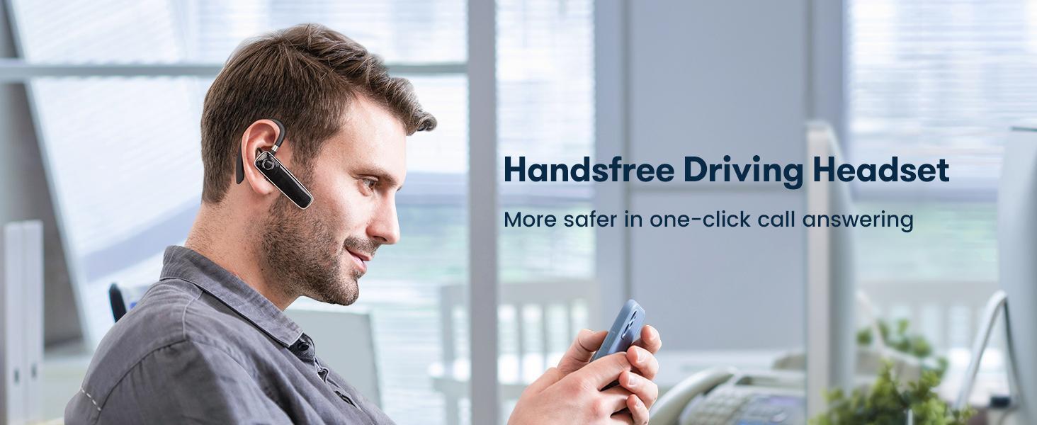 B41 New Bee Trucker Driver Bluetooth Earpiece V5.0 Wireless Handsfree Headset with Microphone 24 Hrs Driving Headset 60 Days Standby Time for iPhone Android Samsung Laptop