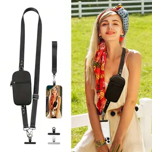 New Multi-functional Crossbody Phone Lanyard — Twill Glossy Webbing Strap with Detachable Wristlet, Coin Pouch, and Extended Shoulder Strap