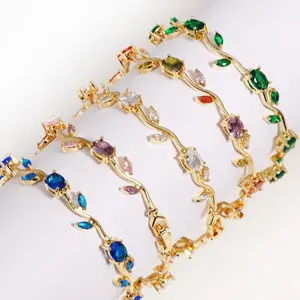 Dainty Colorful Sparking Cubic Zirconia Floral Gemstone Flower Leaf Bracelets Sweet Fine Bridal Wedding Prom Jewelry for Her