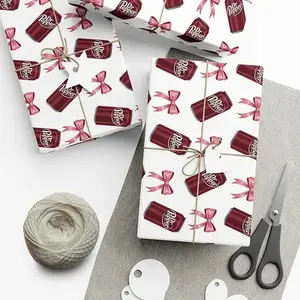 Coquette Dr Pepper Christmas Wrapping Paper, Pink Bow Soda Drink Lovers Gift Wrap, Holiday Wrapping Paper