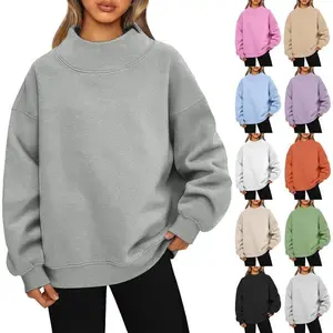 Mockneck Sweatshirt for Women Oversized Mock Turtleneck Sweatshirt Cozy Fleece Long Sleeve Sweat Shirts Pullover Top