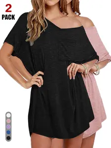 2026 Women's Off-Shoulder Loose T-Shirt Dress, Casual Chic Mini Dress with Pockets, Soft & Flowy Design for Everyday Wear