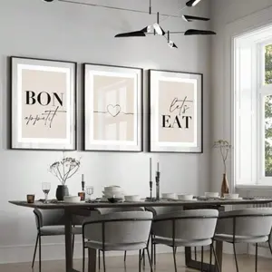 3 Pieces Optional Wooden Frame Kitchen Art Decor But First Coffee Poster Bon Appetit Print Black and White Wall Art Canvas Painting Dining Room Home Decor Decor House Picture Mural Wall Decoration