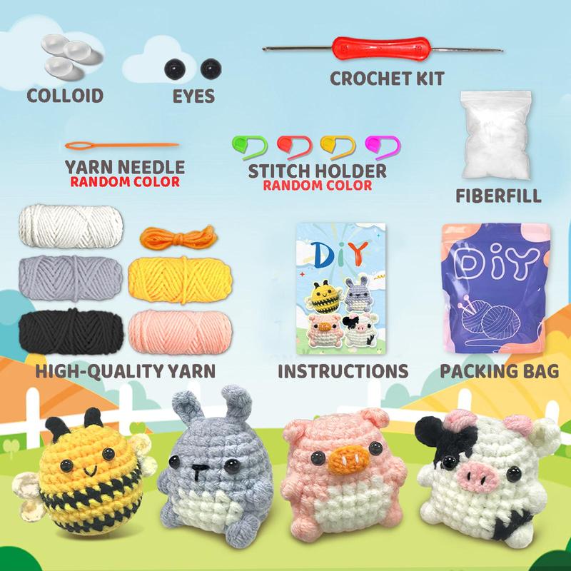 Animal Design Amigurumi Crochet Kit, 1 Set Cute Crochet Kit for Beginners, Knitted Animal Kit with Crochet Hooks, Creative Gift for Festival & Birthday Party