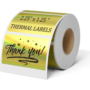 SJPACK Holographic Gold Thermal Labels 2.25"x1.25" 500pcs Waterproof Self-Adhesive for Direct Thermal Printers Small Business Logo Barcode Packaging