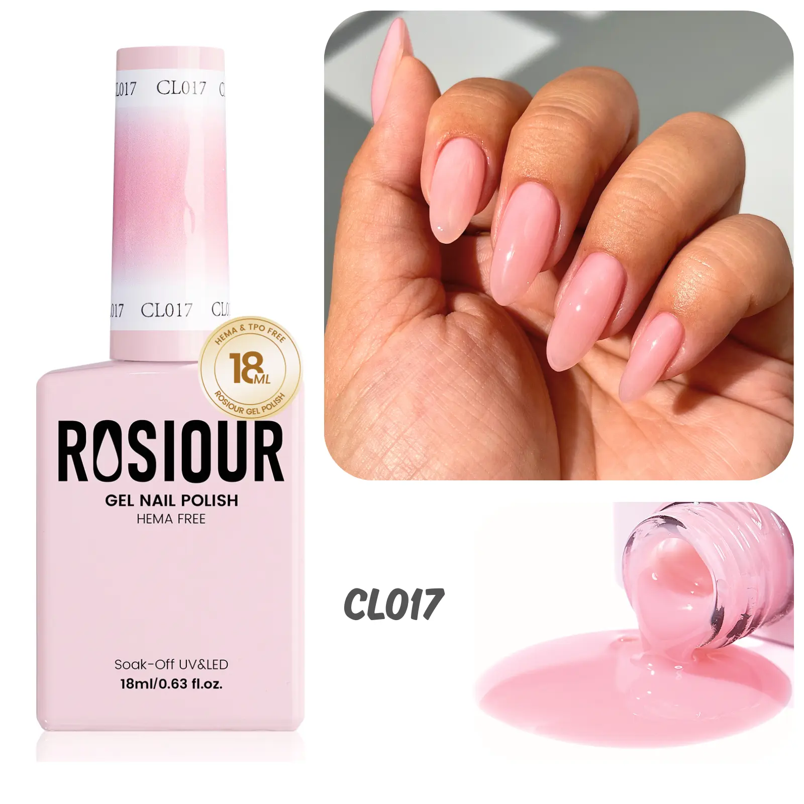 ROSIOUR 18ml Sheer Jelly Gel Polish | Pale Pink CL017 | HEMA-Free, TPO-Free | Sheer Jelly Finish | Perfect for Nail Art & French Tips, DIY Manicures, Gel Nails At Home