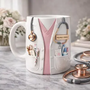 Personalized Nurse Faux 3D Effect Mug Gift, Custom Name Nurse Coffee Cup, Stethoscope Medical Design, Gift for Nurse Her