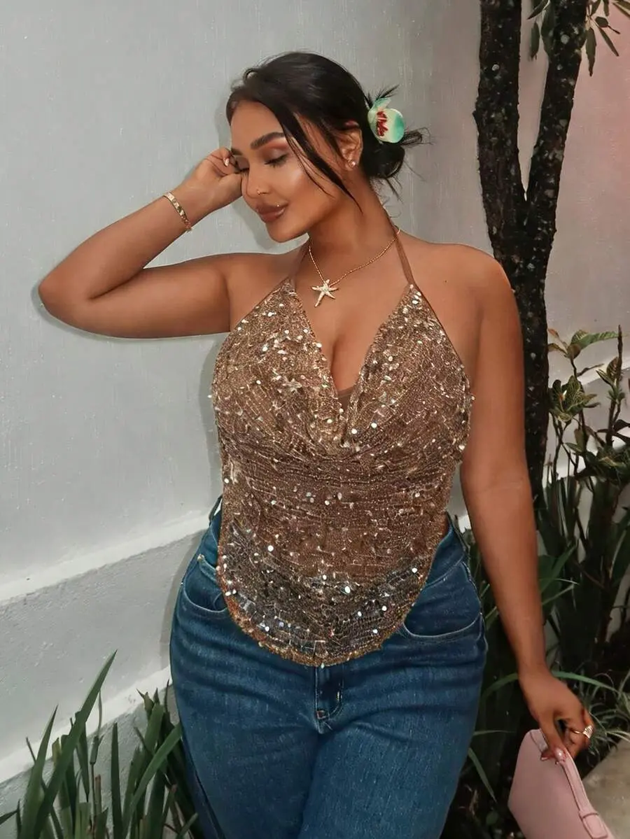 Plus Size Women Halter Neck Versatile Casual Top