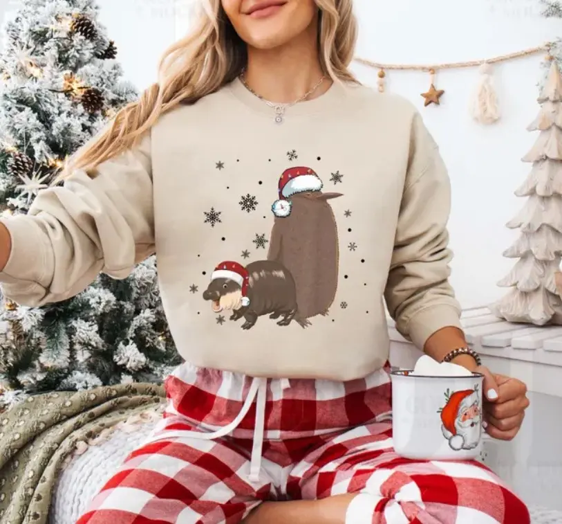 Christmas Pesto and Moo Deng Friendship Shirt, Christmas Penguin and Hippo Friendship Sweater, King Penguin Baby Tee Shirt, Viral Meme Shirt