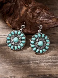 Boho Style Geometric Turquoise Earrings, Vintage Round Design, Perfect Gift for Women, Ideal for Festive