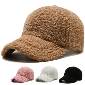 Winter Baseball Cap for Women Lamb Wool Solid Color Warm Baseball Cap for Outdoor Travel
