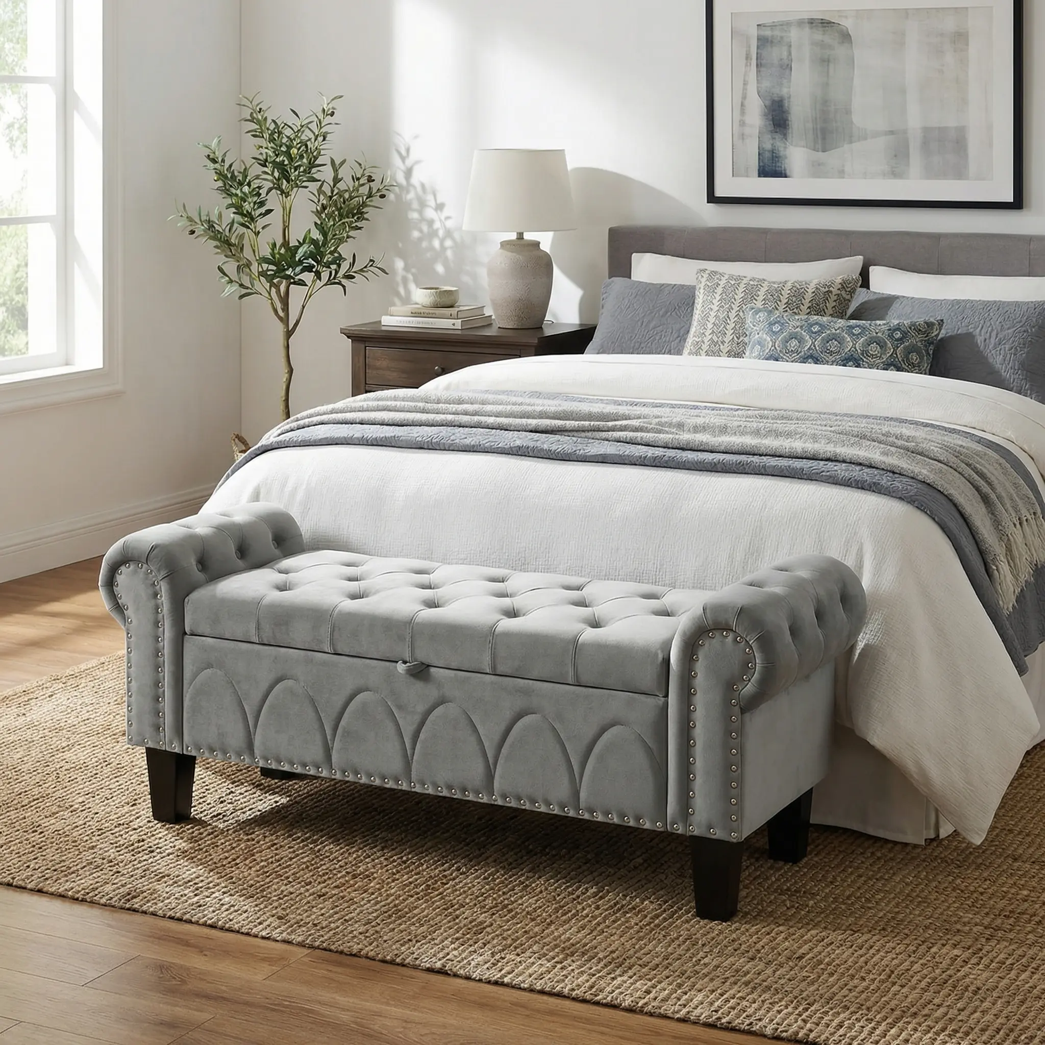Hidden Storage Hero! 50 Inch White Velvet Bench for Bedroom & Entryway - Soft Tufted Seat with Safety Hinges & 350lbs Weight Limit