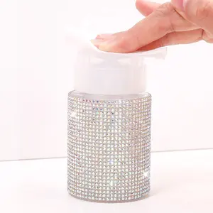 Luxury Press Pump Makeup Bottle, 200ML Diamond Embellished Cosmetic Container, Portable Travel Essential for Women, Perfect Gift