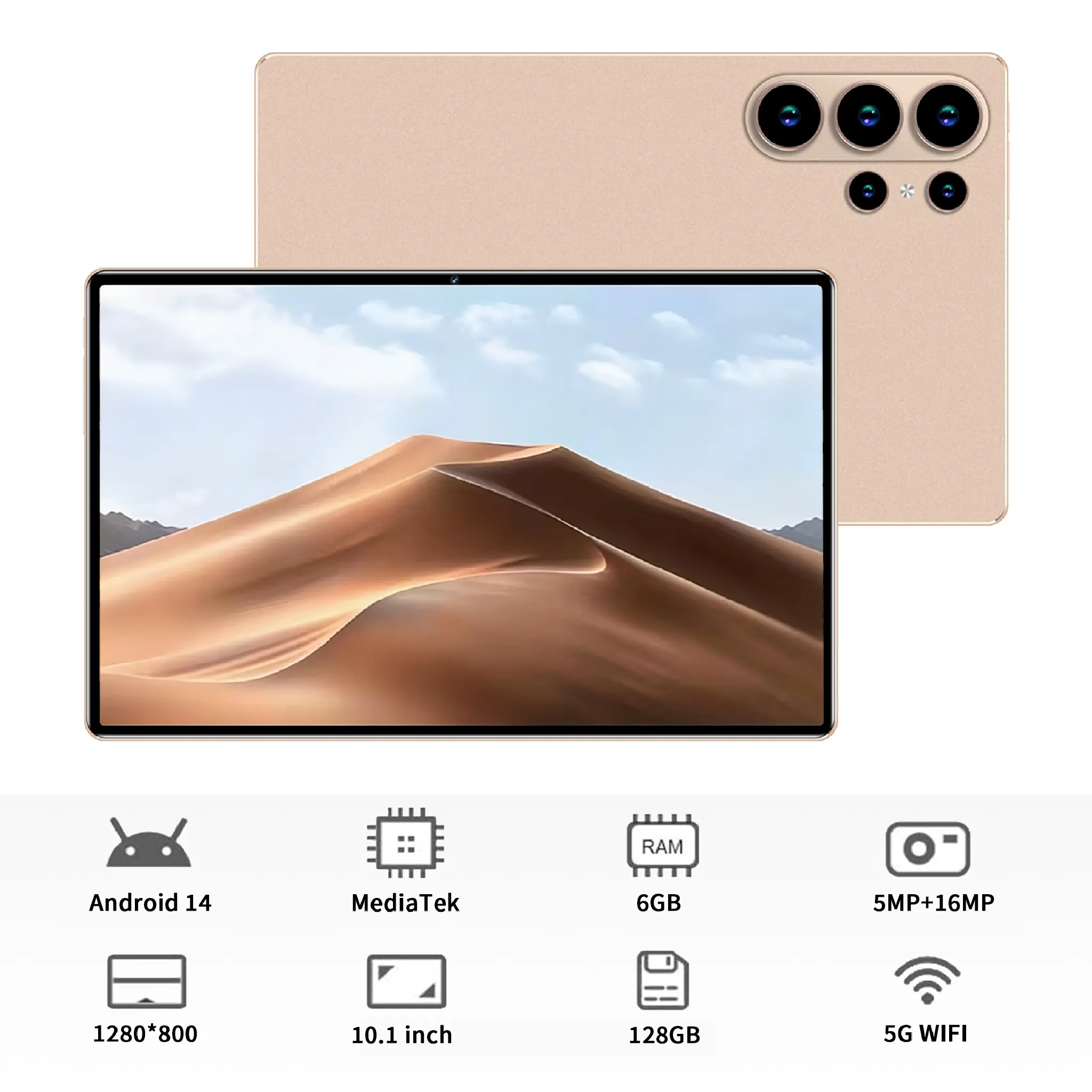 10.1 in Android 14 Electronic Tablet (Mediatek CPU, LCD HD IPS 1280×800 Screen, 6GB RAM+128GB ROM, 6000 mAh Battery, Type-C Charging) with Mouse & Keyboard, Multifunctional Learning Entertainment Tablet for Tech Lovers, Office Work