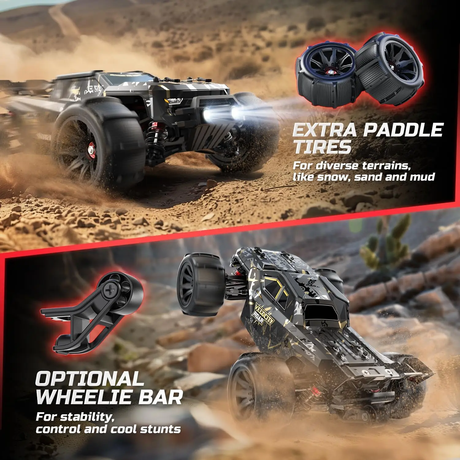 DEERC 14210 1:14 Brushless RC Cars, Max 50+ MPH, 2 3S Lipo