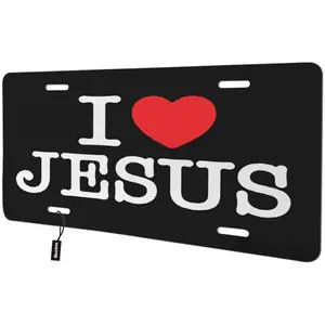 I Love Jesus Front License Plate,Christian Bible Verse Inspirational Quote with Red Heart White Red Black Decorative License Plates for Car,Novelty Auto Car Tag Vanity Plates 6x12 Inch