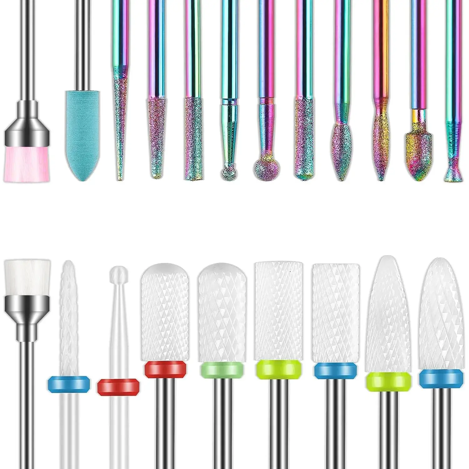 21pcs Nail Drill Bits Sets, 3/32 Inch Cuticle Electric Nail File and Ceramic Bit Kit Carbide Remover Bits for Manicure Pedicure, Home Salon
