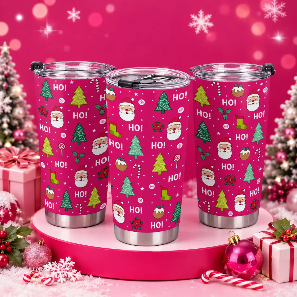 Christmas Tree Cake Holiday Stainless Steel Tumbler, 20 oz Insulated Travel Cup with Leak-Proof Lid, Straw & Brush, BPA Free Christmas Drinkware