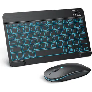 Bluetooth Keyboard and Mouse Combo for iPad - Rechargeable Wireless Keyboard &amp; Mouse with 7-Color Backlit Compatible with iPad 10th/9th/8th Gen, iPad Pro/Air/Mini, iPhone15/14/13 Pro, Black
