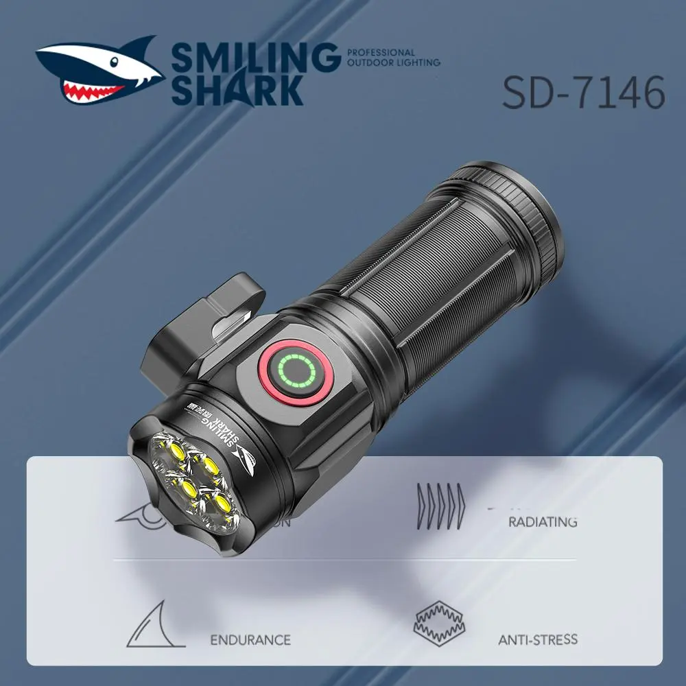 【SD-7146】Smiling Shark multifunctional flashlight, made of aluminum alloy, with an 18490 battery. It provides comprehensive lighting and tool support for your outdoor activities.