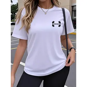 Infinity Dumbbell Graphic T Shirt For Women Oversized Crewneck Short Sleeve Soft Casual Gym Workout Streetwear Summer Top