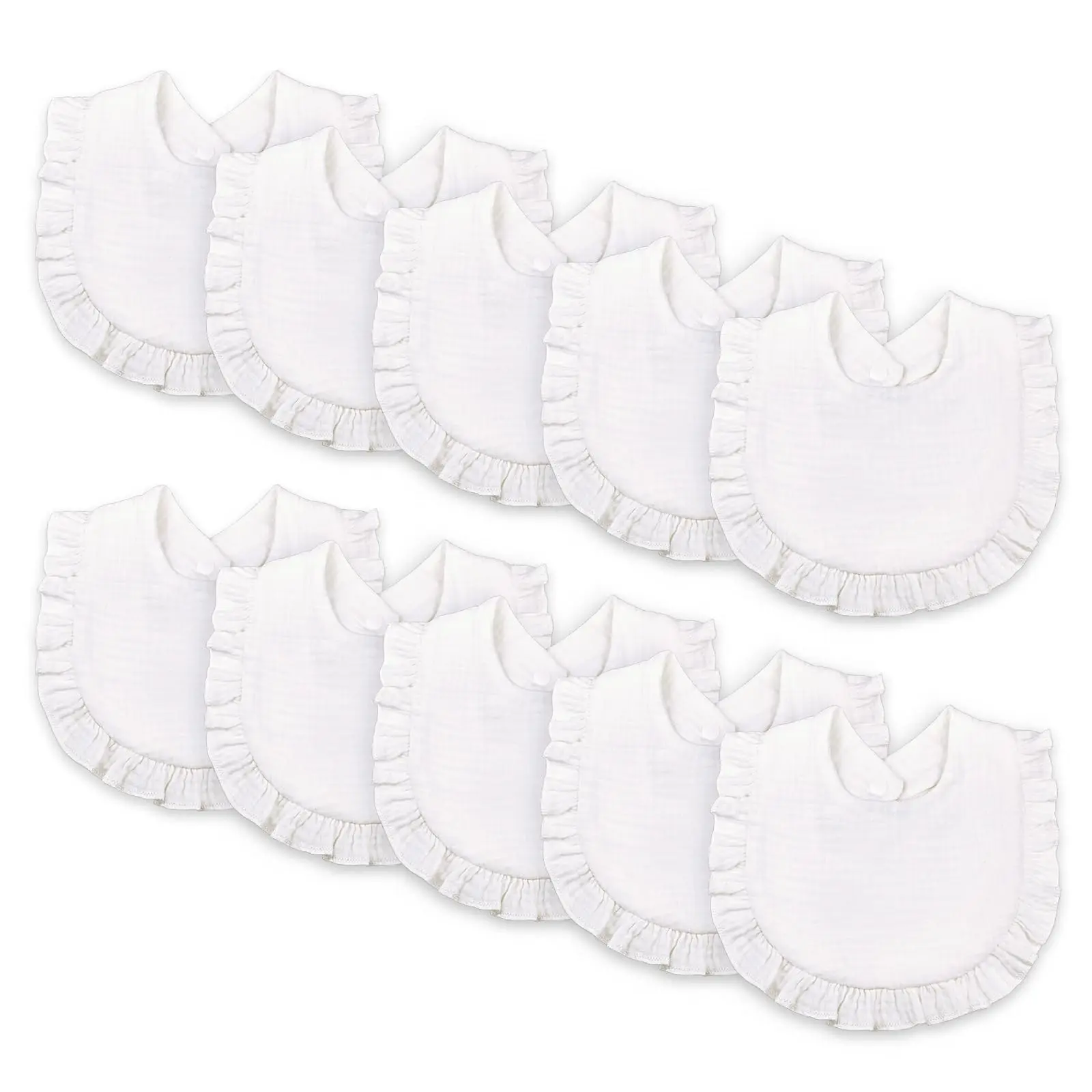 DOSMINE 10-Pack Baby Drooling Bibs Soft Absorbent Muslin Organic Cotton Ultra Soft Comfort Stylish White Collection Parent Friendly Features Complete Set Gift for Baby Shower Reversible Cartoon Bibs for Babies protection easy