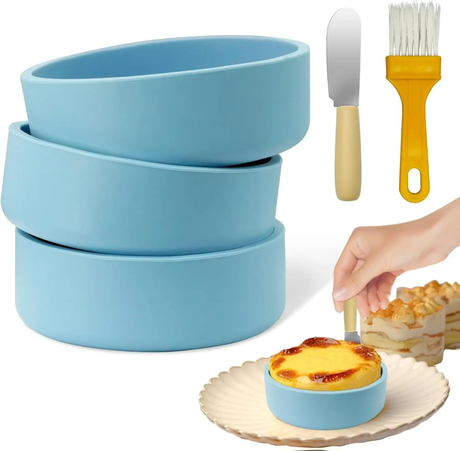 Blue Silicone Air Fryer Egg Mold 3 Pack - Reusable Egg Bite Maker for Air Fryer, Oven & Microwave, BPA Free, Dishwasher Safe, Non-Stick Breakfast Acce