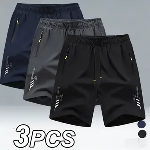 3 Pcs - Men's Shorts 5" Inseam Athletic Gym with Pockets Breathable Basketball Training Casual Running Active Shorts