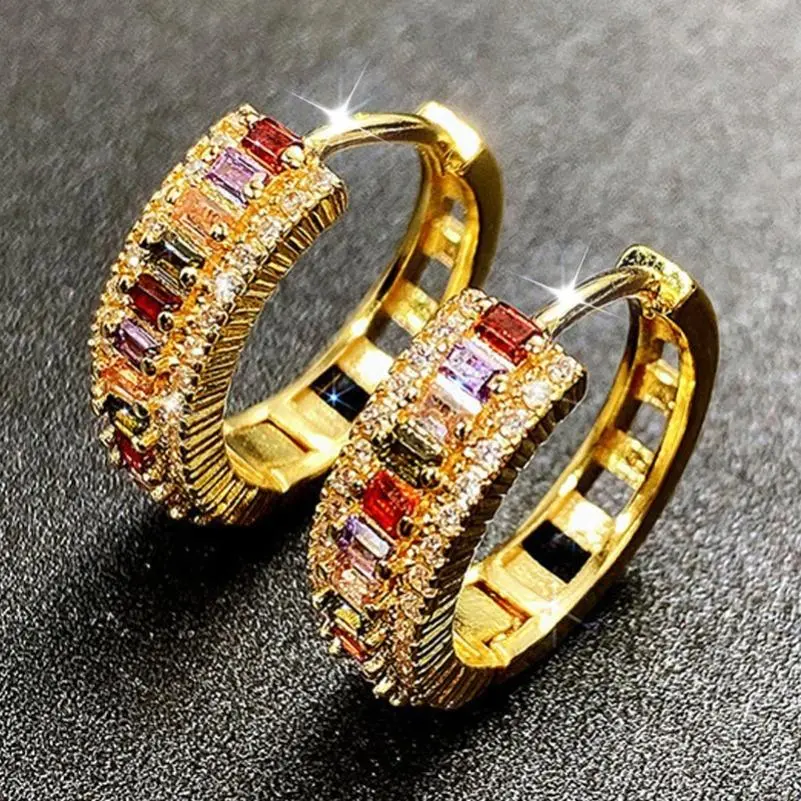 Plated Zircon Earrings for Women, Minimalist Flower Pendant with Shining Colorful Stones, Romantic Fashion Jewelry, Earrings Jewelry, Fashionable Earrings